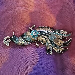 Vintage Rhinestone Peacock Brooch